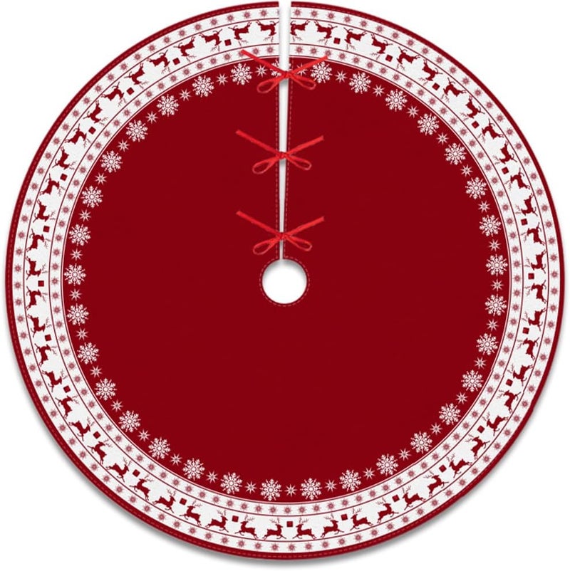WNYLEPL Christmas Tree Skirt, Red Tree Skirts 48 Inch with Snowflake Reindeer Rustic Farmhouse Xmas Tree Skirt Christmas Decorations for Holiday Party Decor - Image 4